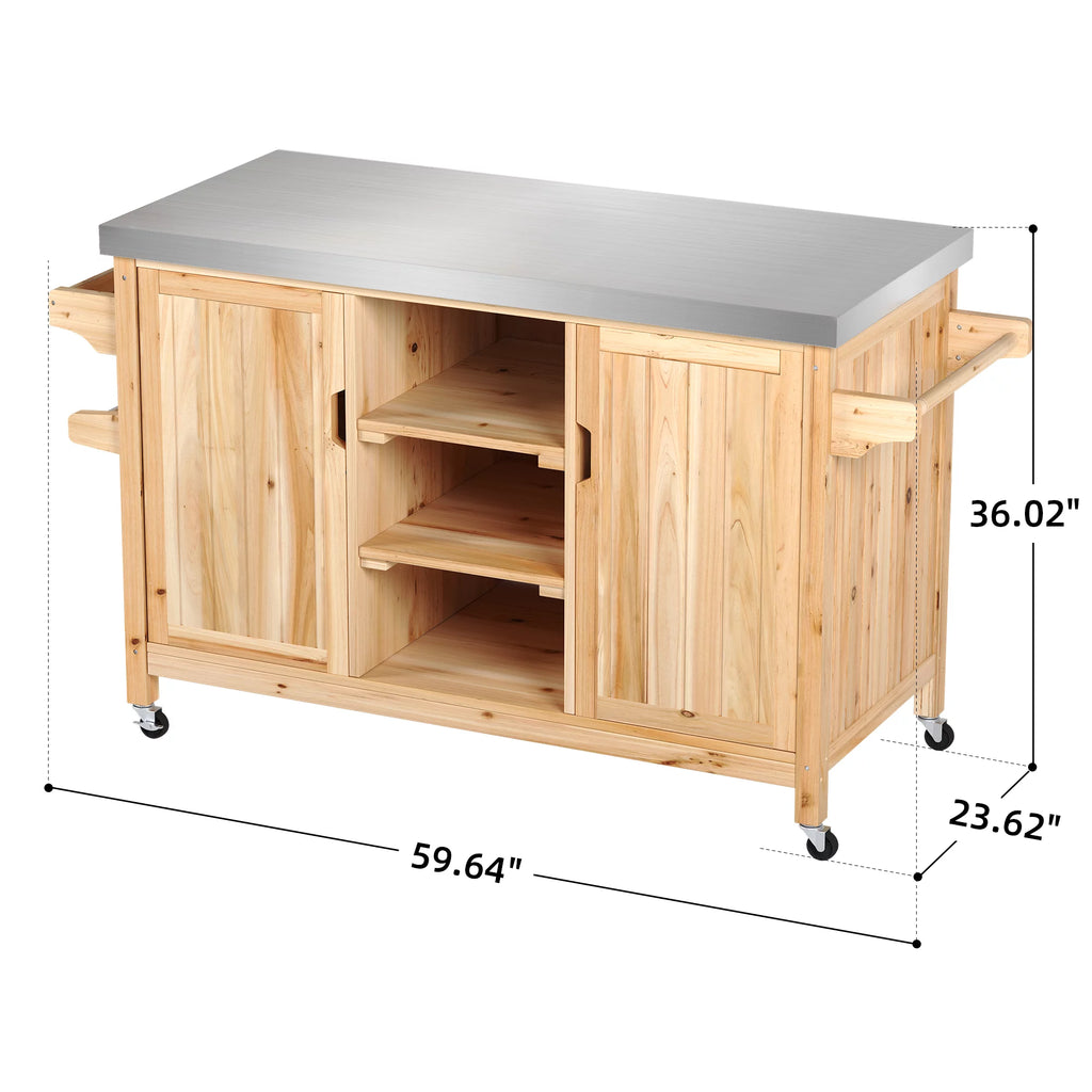 Solid Wood Movable Outdoor Table with Stainless Steel Top W475749