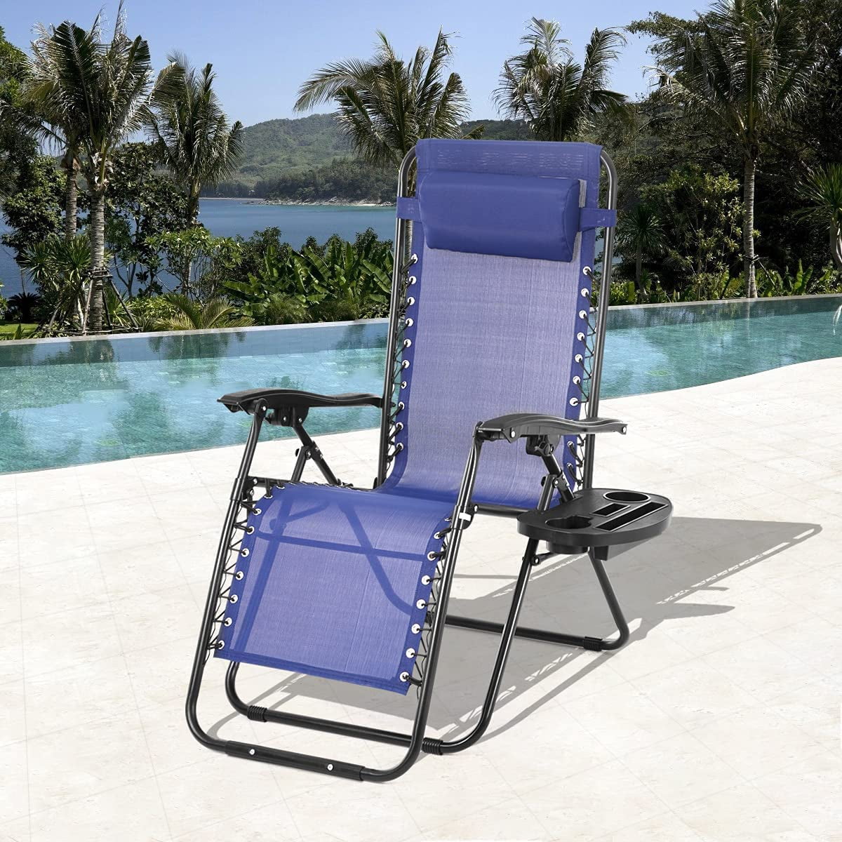 Blue Zero Gravity Chair with Pillow & Cup Holder M766