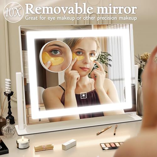Gold Lighted Makeup Mirror, 14"x12" Vanity Mirror with Smart Touch Control, 3-Color Dimmable Lighting, 360° Rotation C687662
