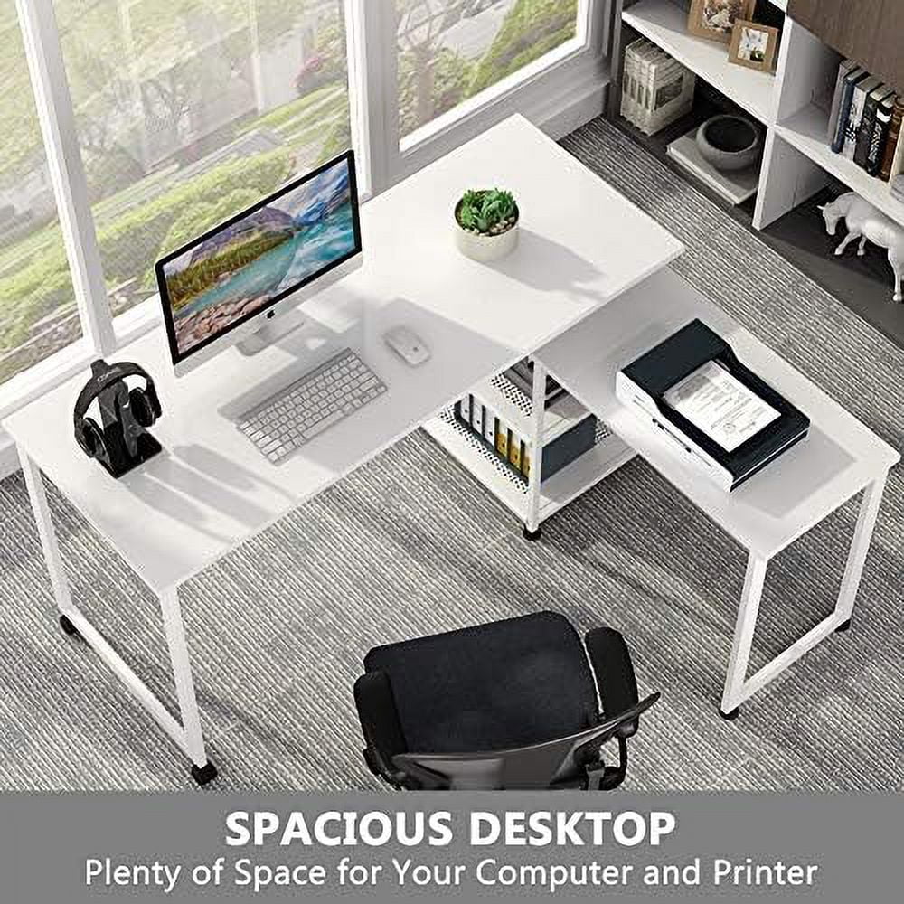 55 inch L-Shaped Corner Computer Desk with Shelves B3902