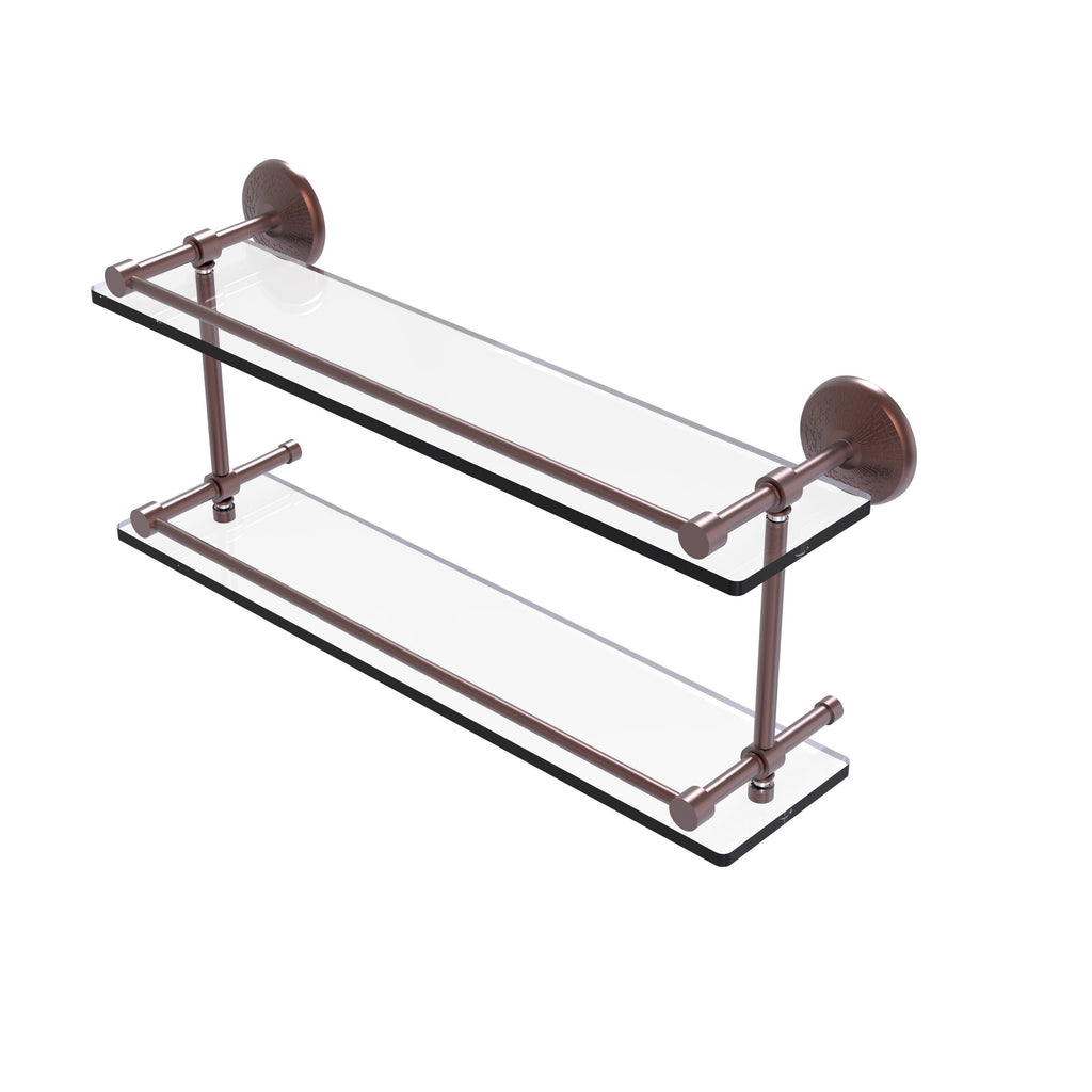 Antique Copper 22 inch Double Glass Shelf with Gallery Rail R3878