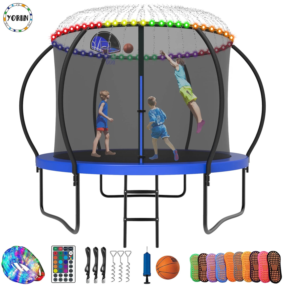 8FT Trampoline with Enclosure Net, Basketball Hoop, Ladder P53665