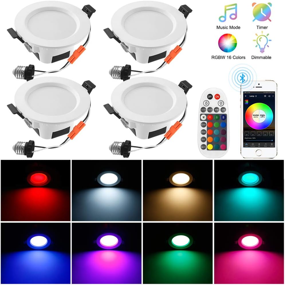 6 Inch RGBCW Dimmable LED Recessed Downlight, 4 Pack V374
