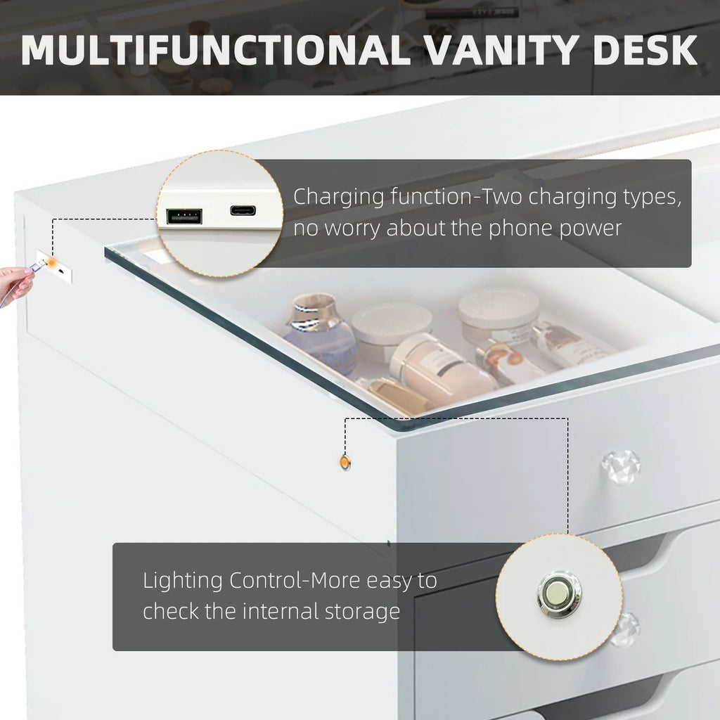 13 Drawers Makeup Vanity Table Desk with Lights X4736