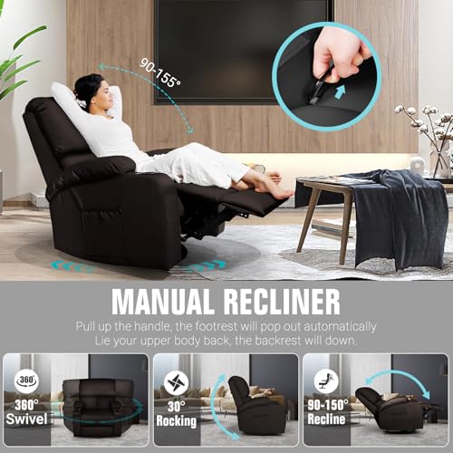 Black Faux Leather Massage Rocking Recliner Chair X76167
