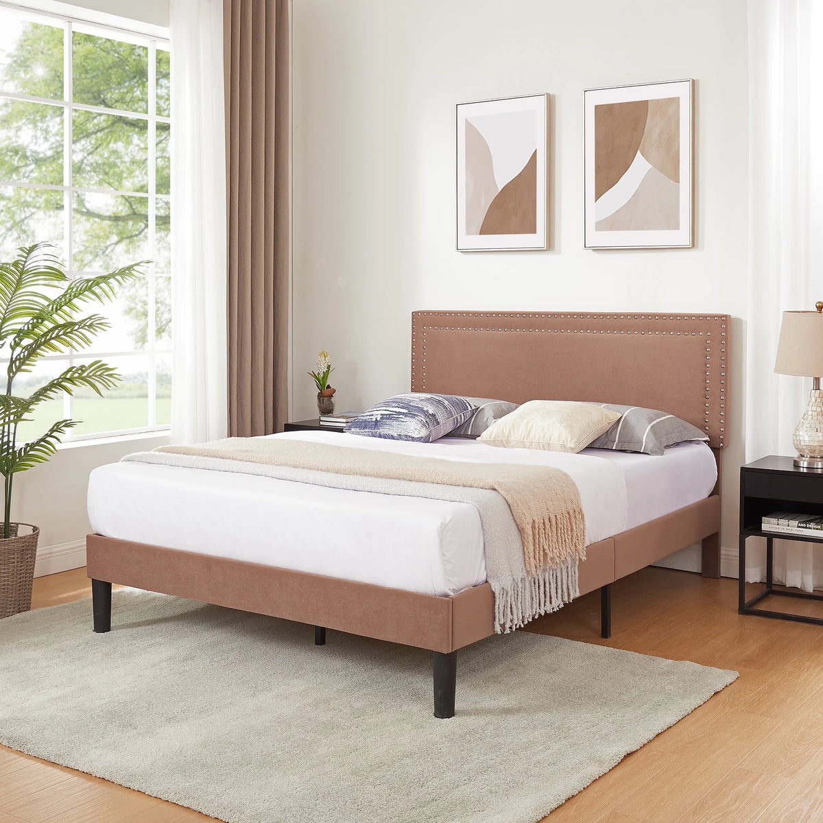 Queen Size Upholstered Platform Bed Frame T557