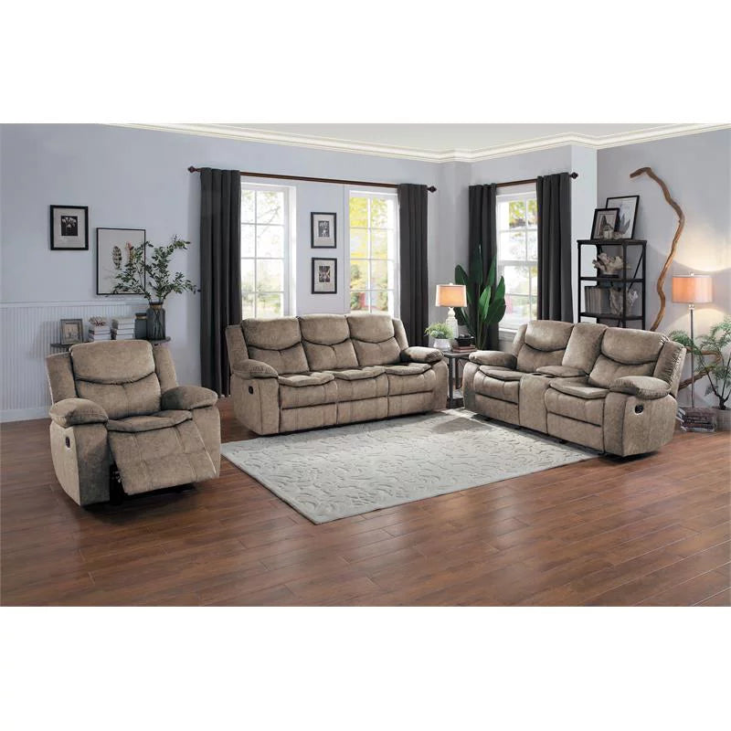 Brown Microfiber Double Reclining Sofa W873142