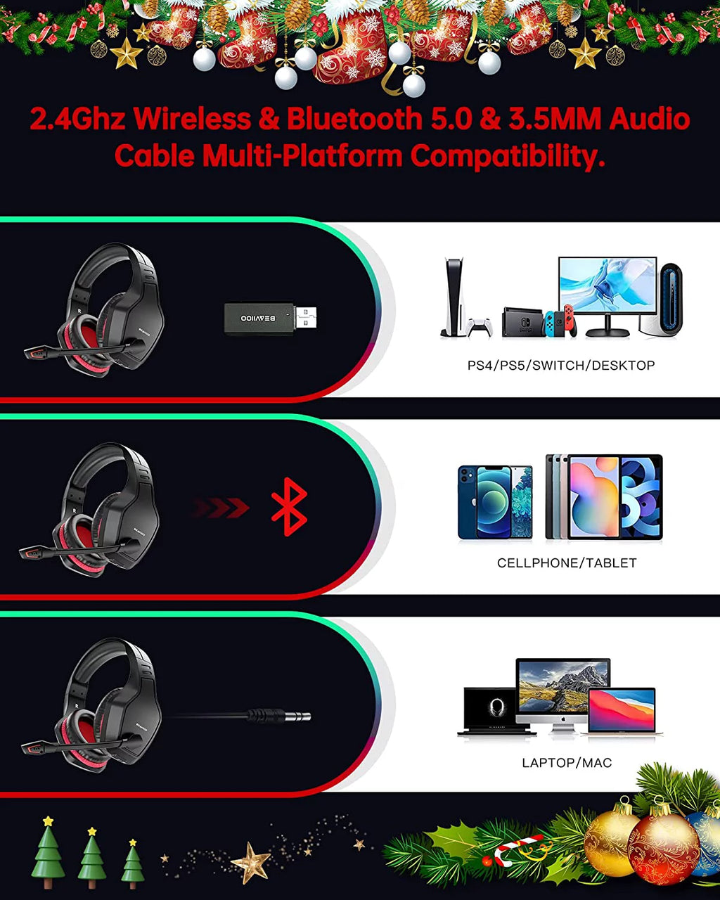 2.4G Wireless Gaming Headset with Mic M64482