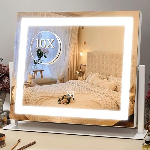 Gold Lighted Makeup Mirror, 14"x12" Vanity Mirror with Smart Touch Control, 3-Color Dimmable Lighting, 360° Rotation C687662