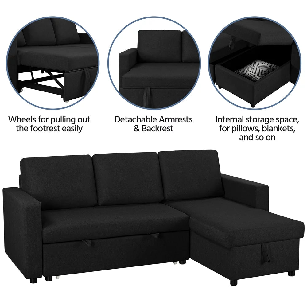 Dark Gray Reversible L-Shaped Sectional Sofa with Pull Out Bed N8868