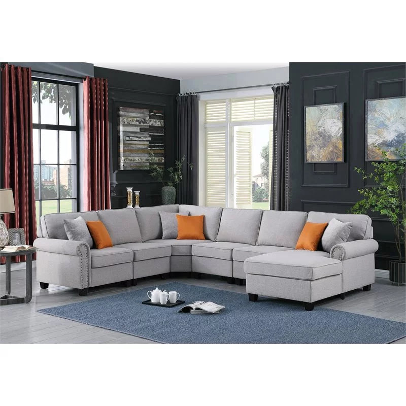 Light Gray U-Shaped Polyester Fabric Sectional Sofa L153