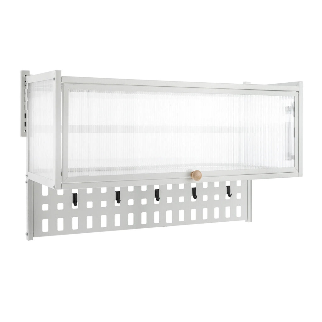 White Wall Mounted Cabinet with 5 Hooks E720