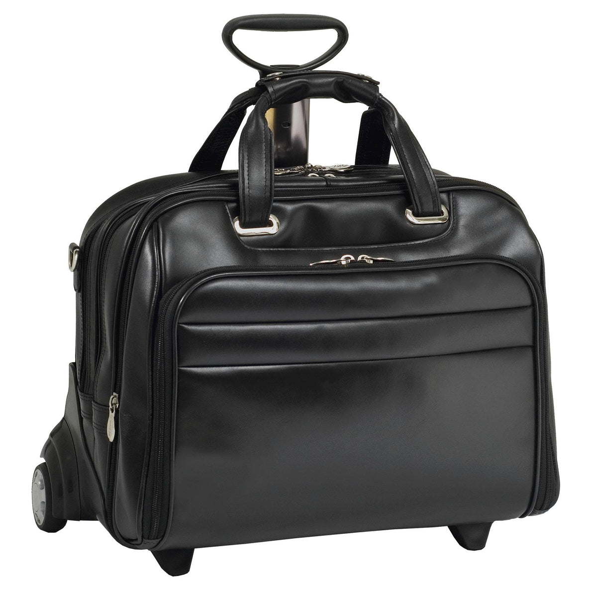 Black Leather Wheeled 17" Laptop Case B760858