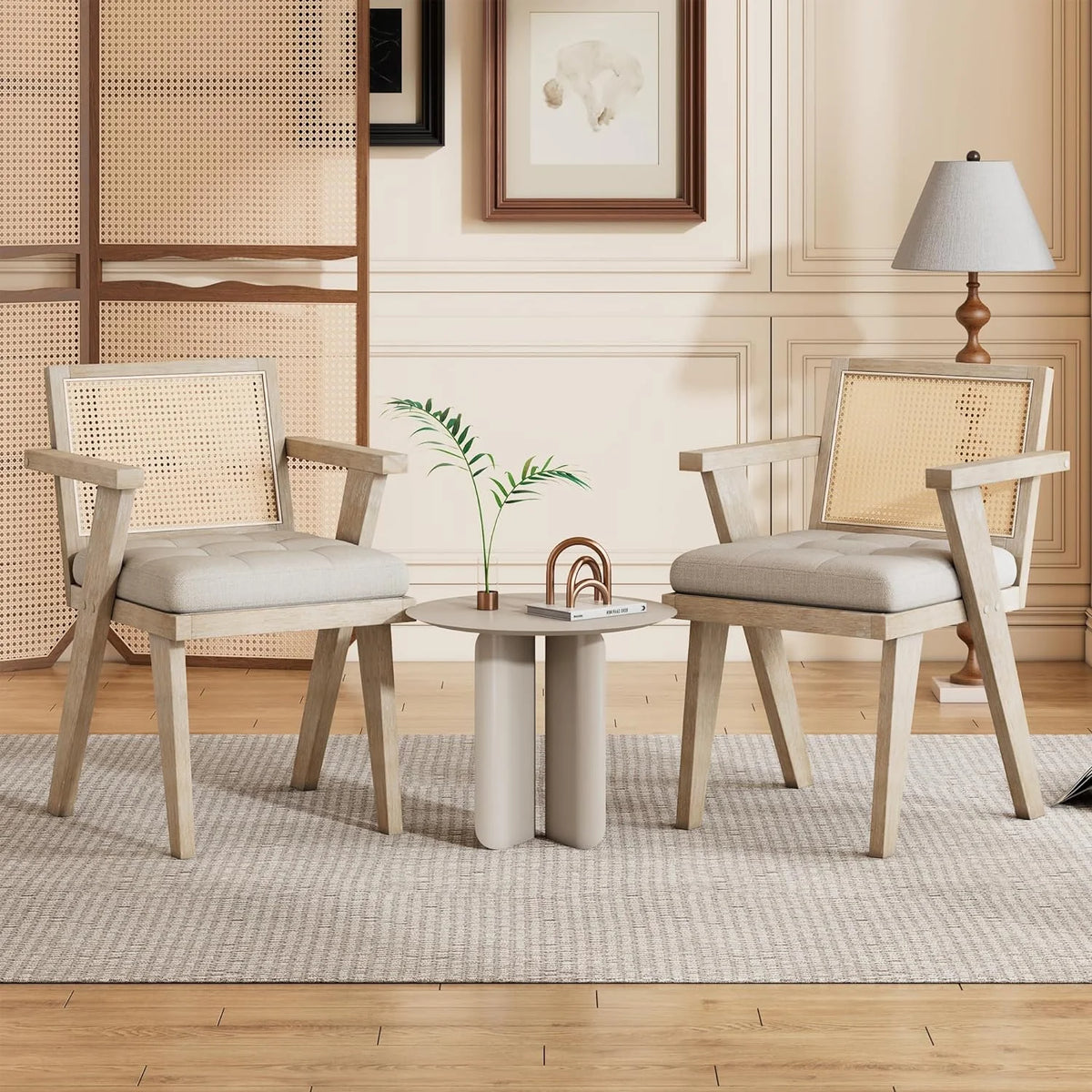 Mid Century Modern Accent Chair with Rattan Backrest and Padded Seat I96709