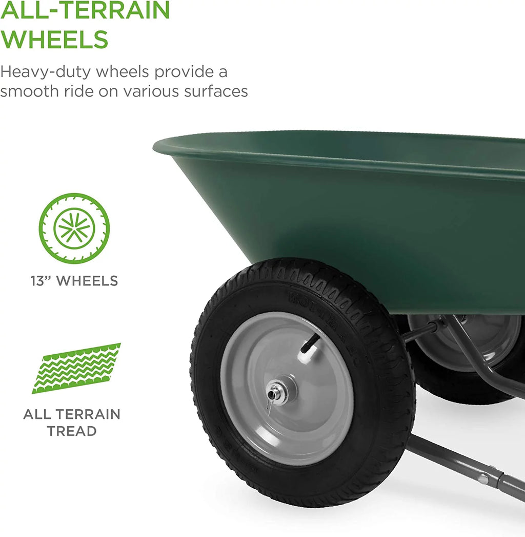 Green Dual-Wheel Wheelbarrow Garden Cart S723006