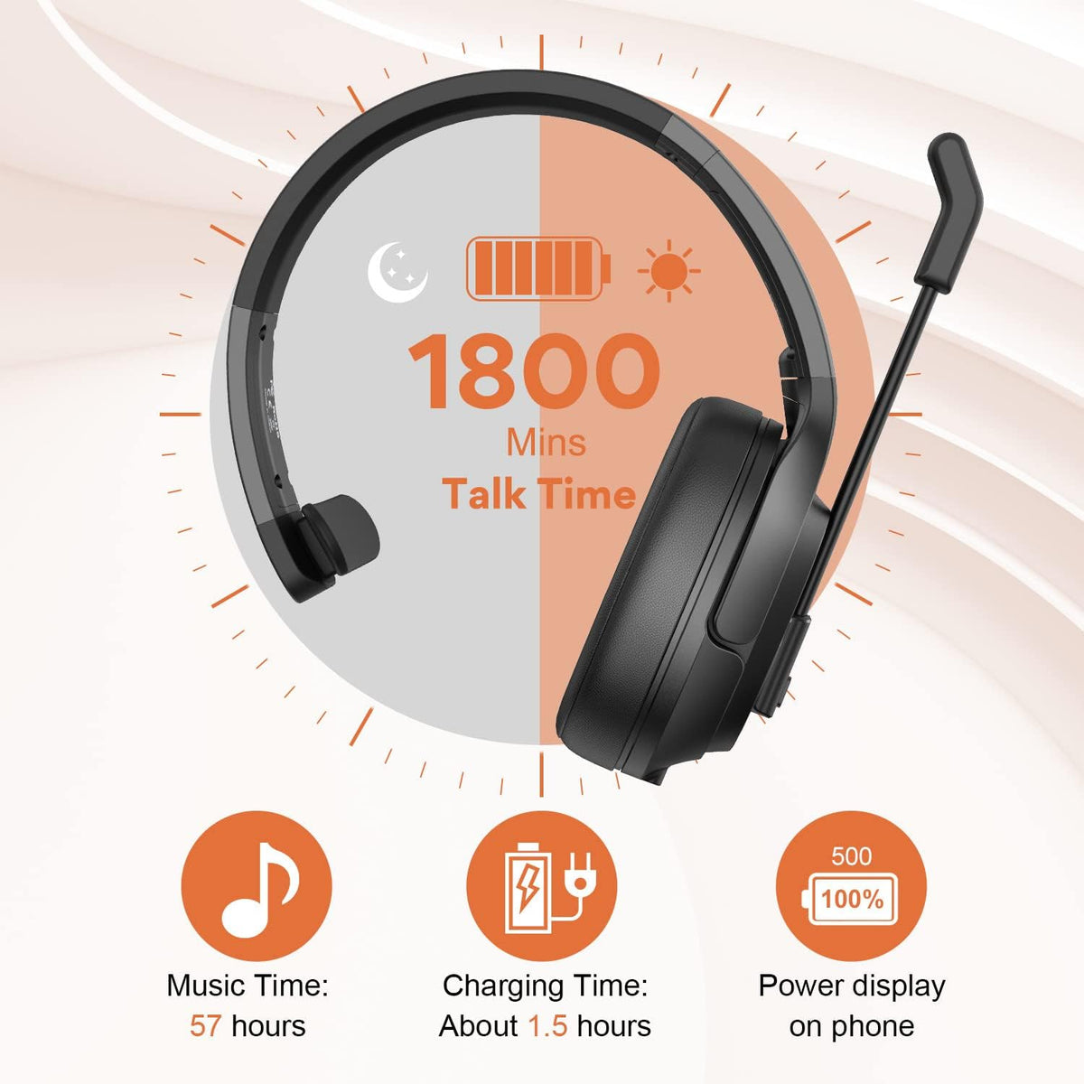 Noise Canceling Trucker Bluetooth Headset with Microphone Pack of 2 H21951