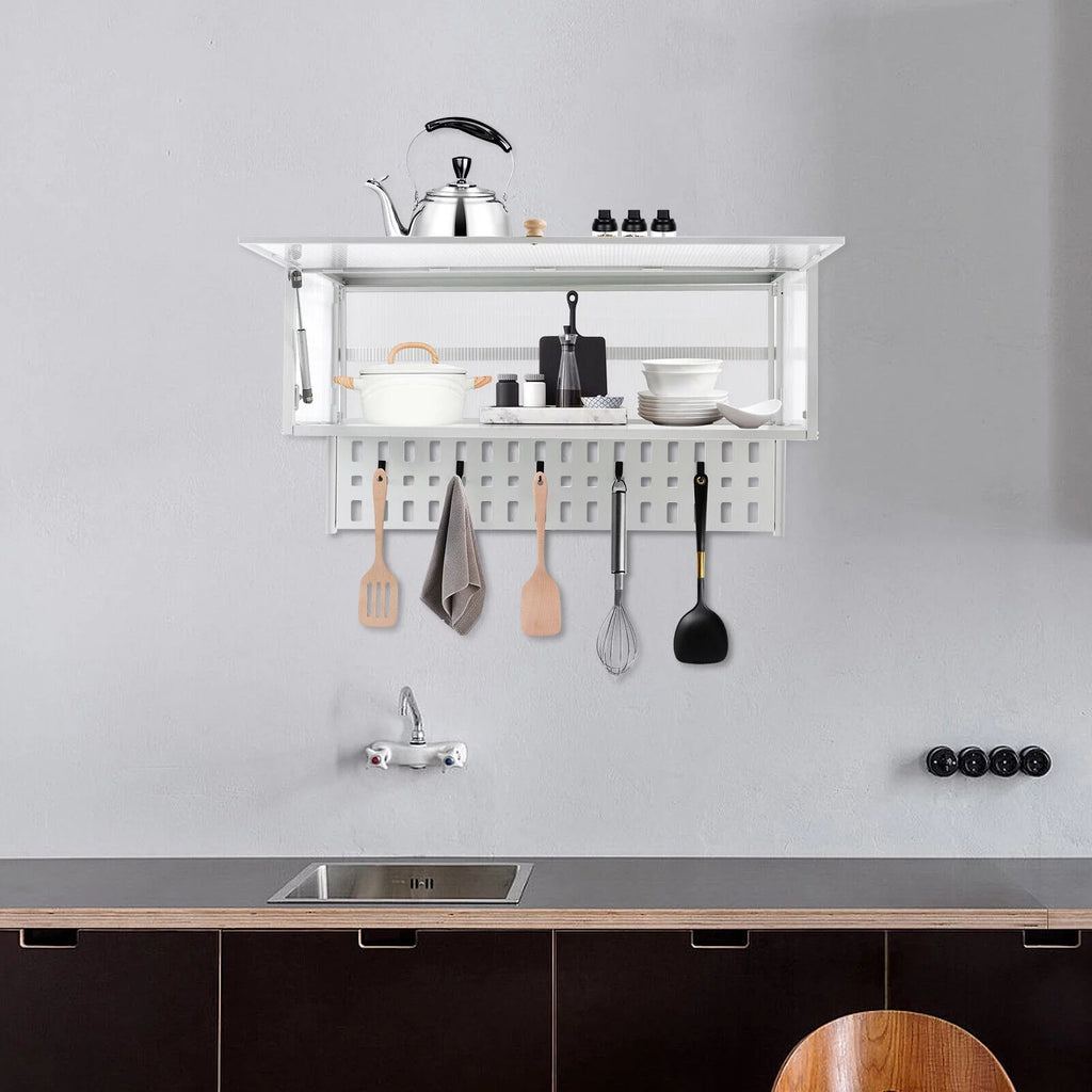 White Wall Mounted Cabinet with 5 Hooks E720