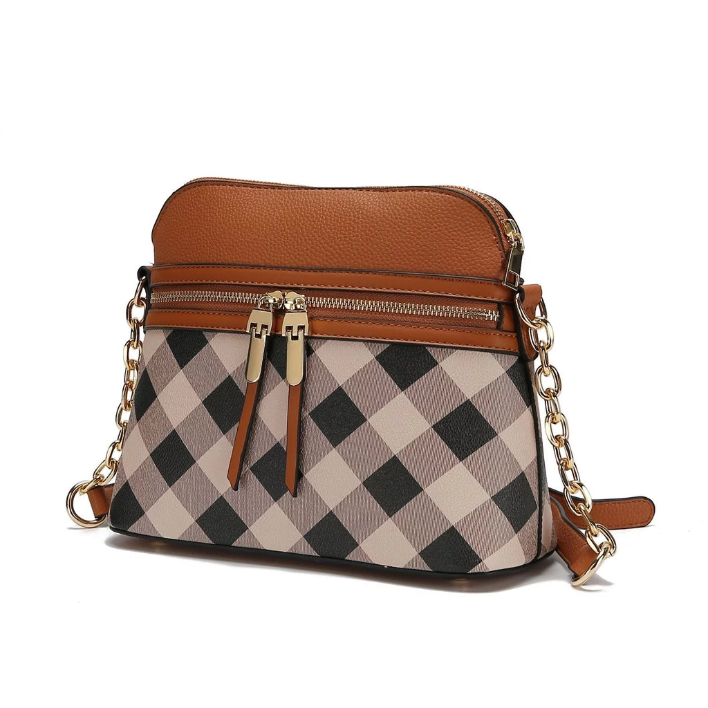 Navy Checkered Vegan Leather Crossbody Handbag K6796