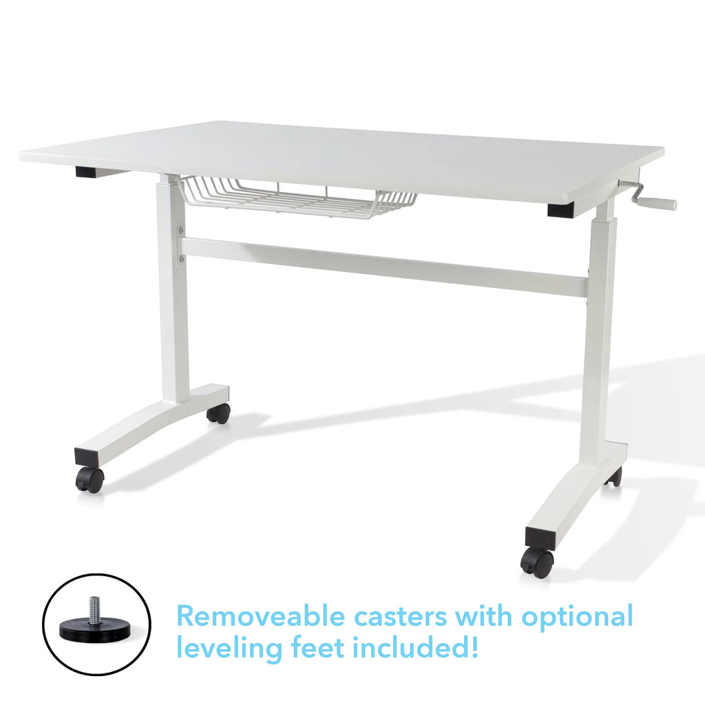 White Height Adjustable Sit Stand Desk with Casters Y433
