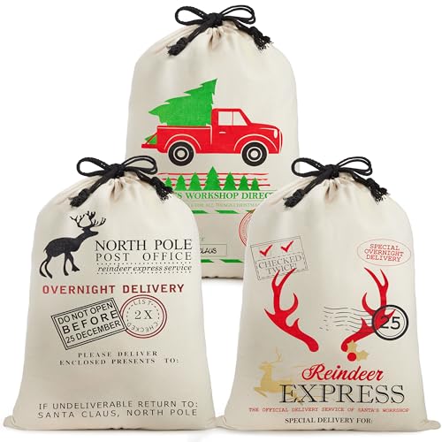 3 PCS Christmas Canvas Drawstring Gift Bag O99312