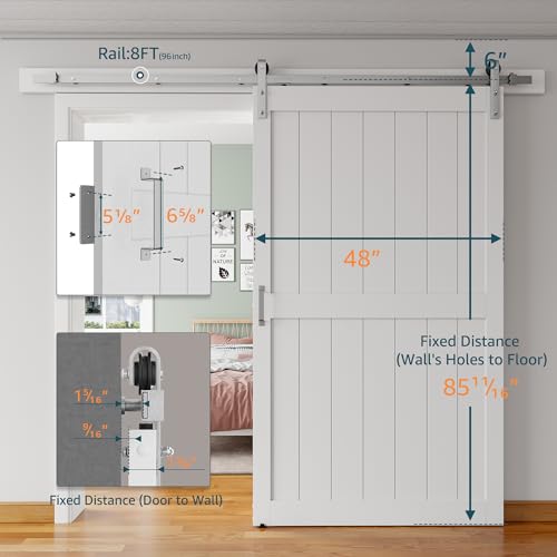 48''x84'' White H-Frame Sliding Barn Door with Hardware Kit A8014