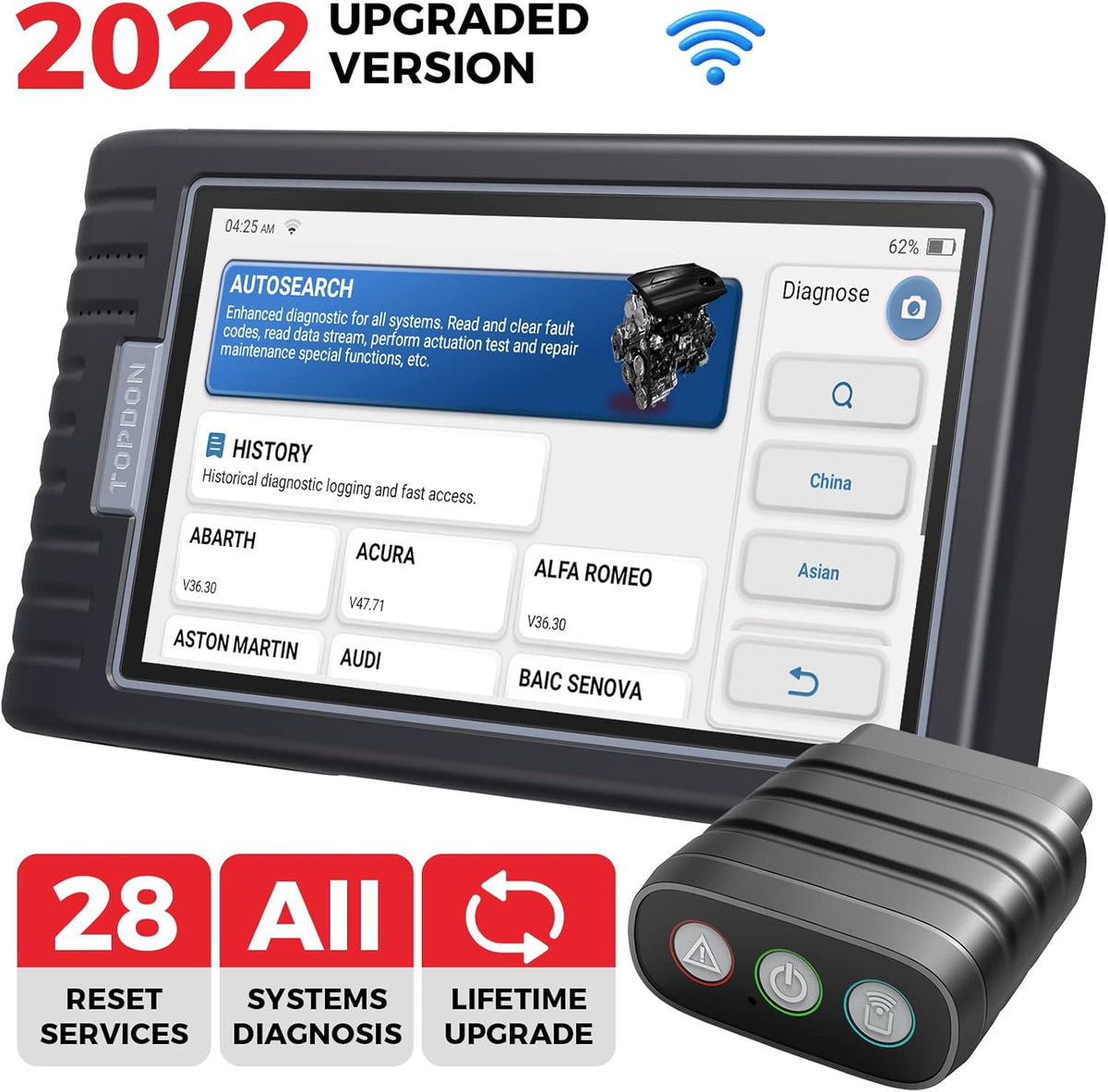 OBD2 Scanner Diagnostic Tool, All System Access, 28 Reset Maintenance Service, AutoVIN, Wireless L130395