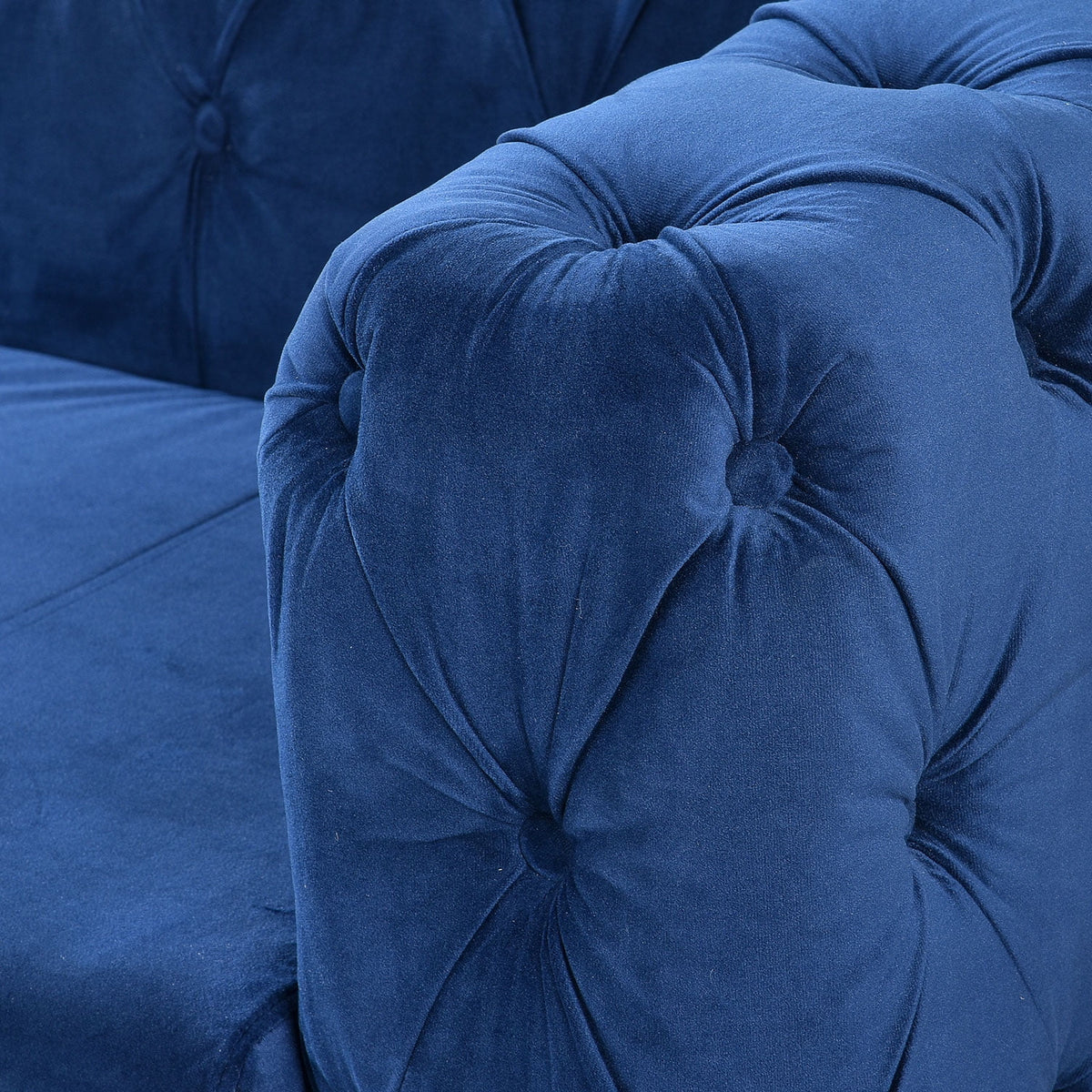 Peacock Blue Velvet Upholstered Three-seat Sofa with Metal Legs G25095