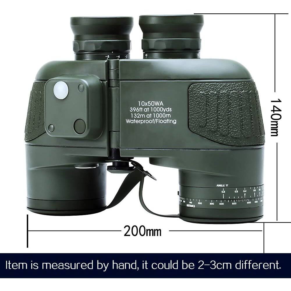 10x50 Waterproof Binoculars with Rangefinder Compass BAK4 Prism FMC Lens C7937