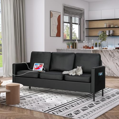 56" W Dark Grey Fabric Loveseat Sofa with 2 USB M3904