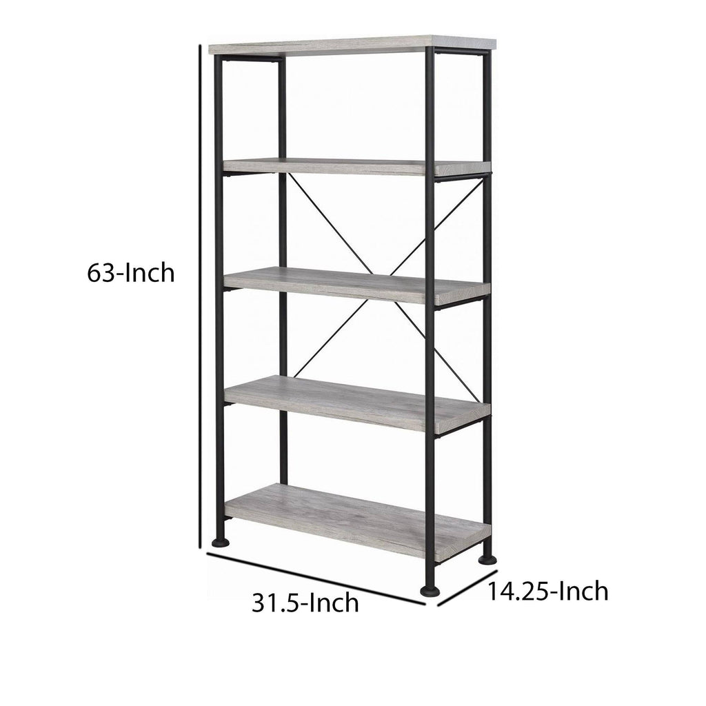 Gray Wood and Metal Open Bookcase R282