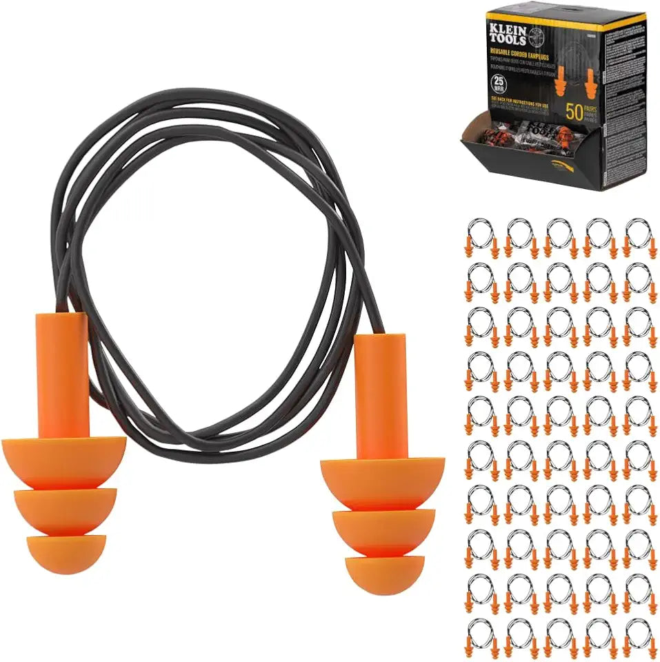 Orange 25dB NRR Reusable Corded Earplugs 50-Pack W927001