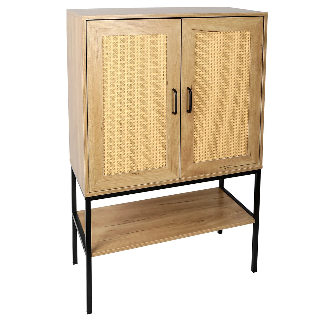 Rattan Doors Free Standing Storage Cabinet with Bottom Shelf H556037