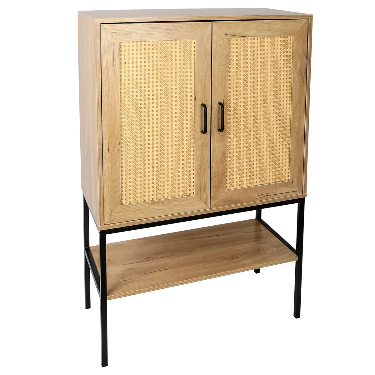 Rattan Doors Free Standing Storage Cabinet with Bottom Shelf H556037