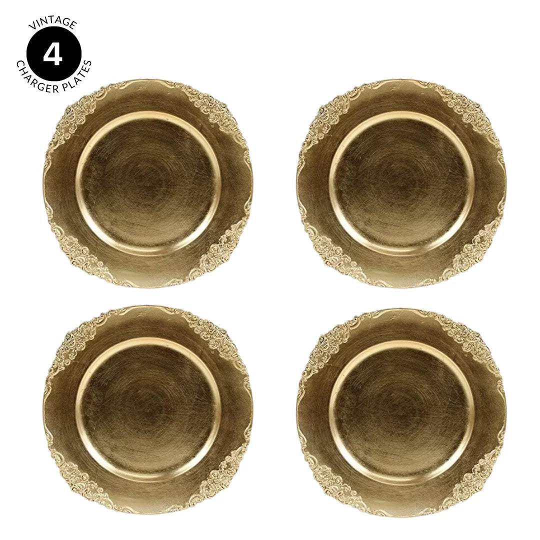 Vintage Acrylic Charger Plate, Gold (Pack of 4) M37915