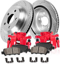 Powder Coated Red Calipers Drilled Slotted Rotors Ceramic Brake Pads B1626