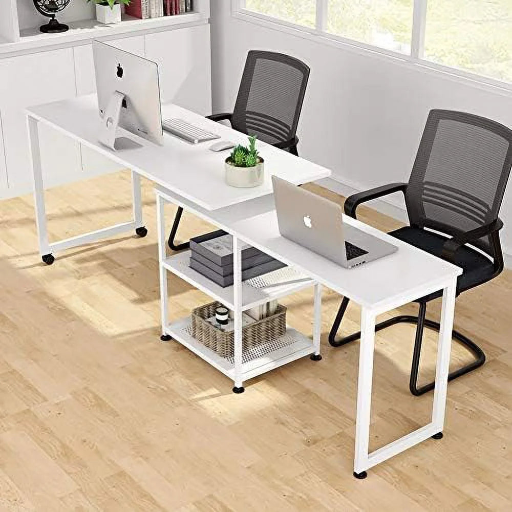 55 inch L-Shaped Corner Computer Desk with Shelves B3902