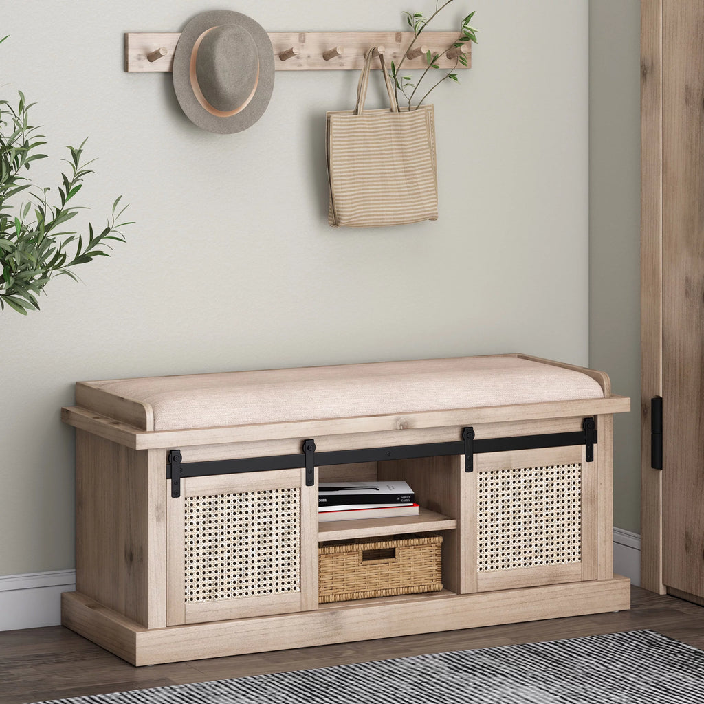 Rustic Storage Bench with Cushion U80725