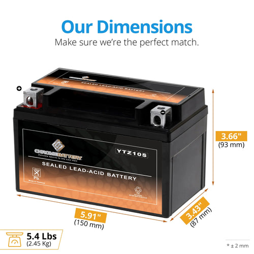 12 Volts 8.6 Ah 190 Cca Motorcycle Battery T25190