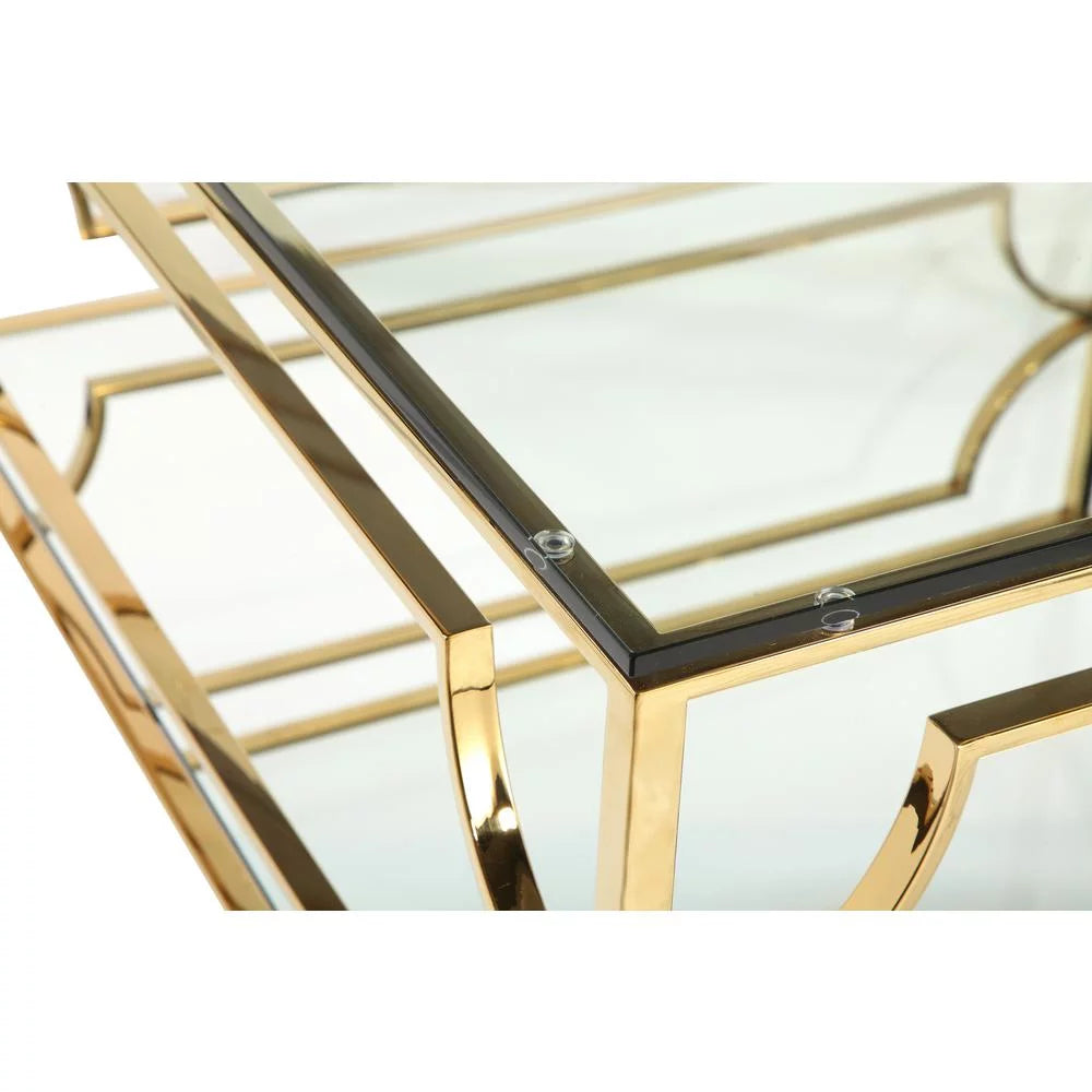 Square Metal and Glass Coffee Table in Polish Gold L9196