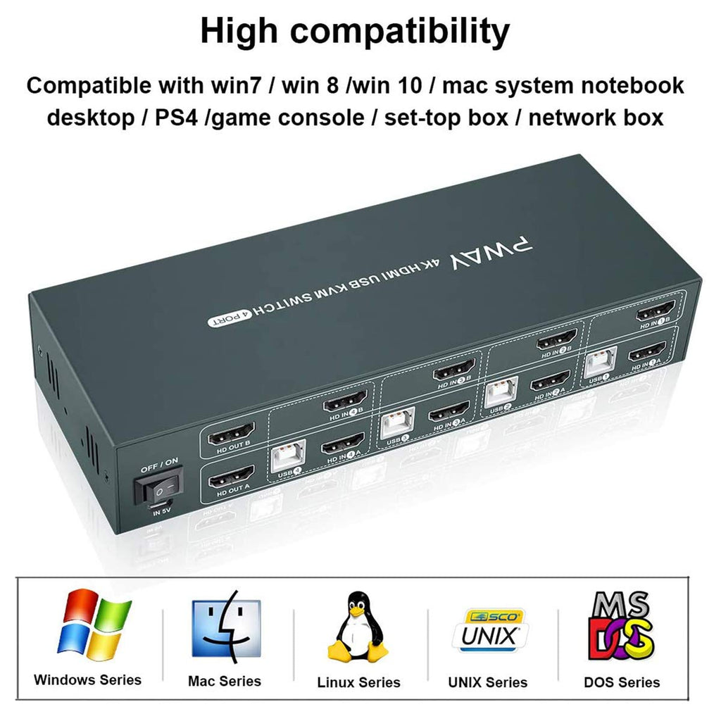 HDMI KVM Switch Dual Monitor 4 Port 4K@30Hz V812
