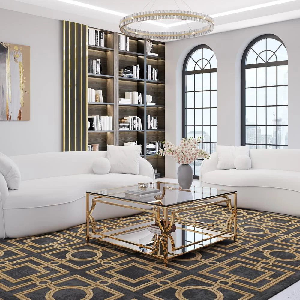 Square Metal and Glass Coffee Table in Polish Gold L9196
