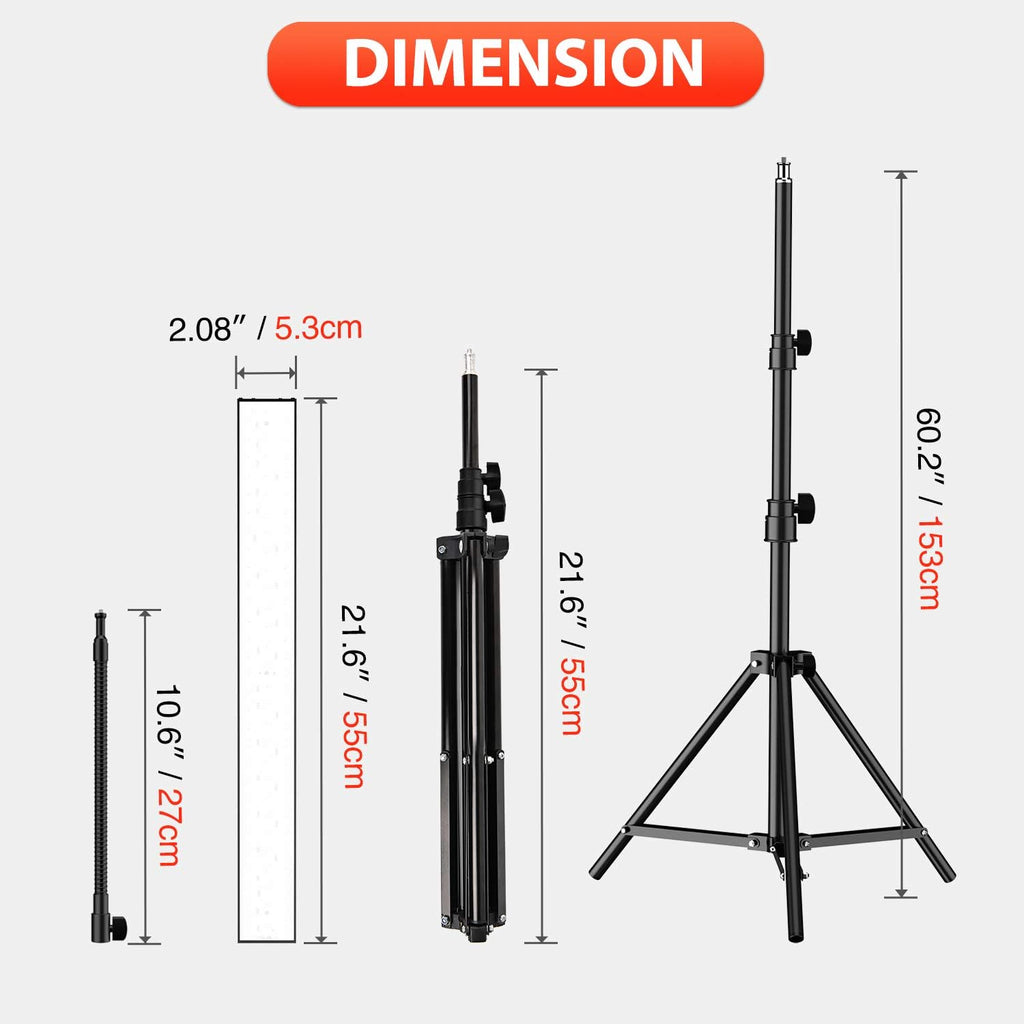 LED Video Light 2 Packs 5500K Dimmable with Tripod Stand H481