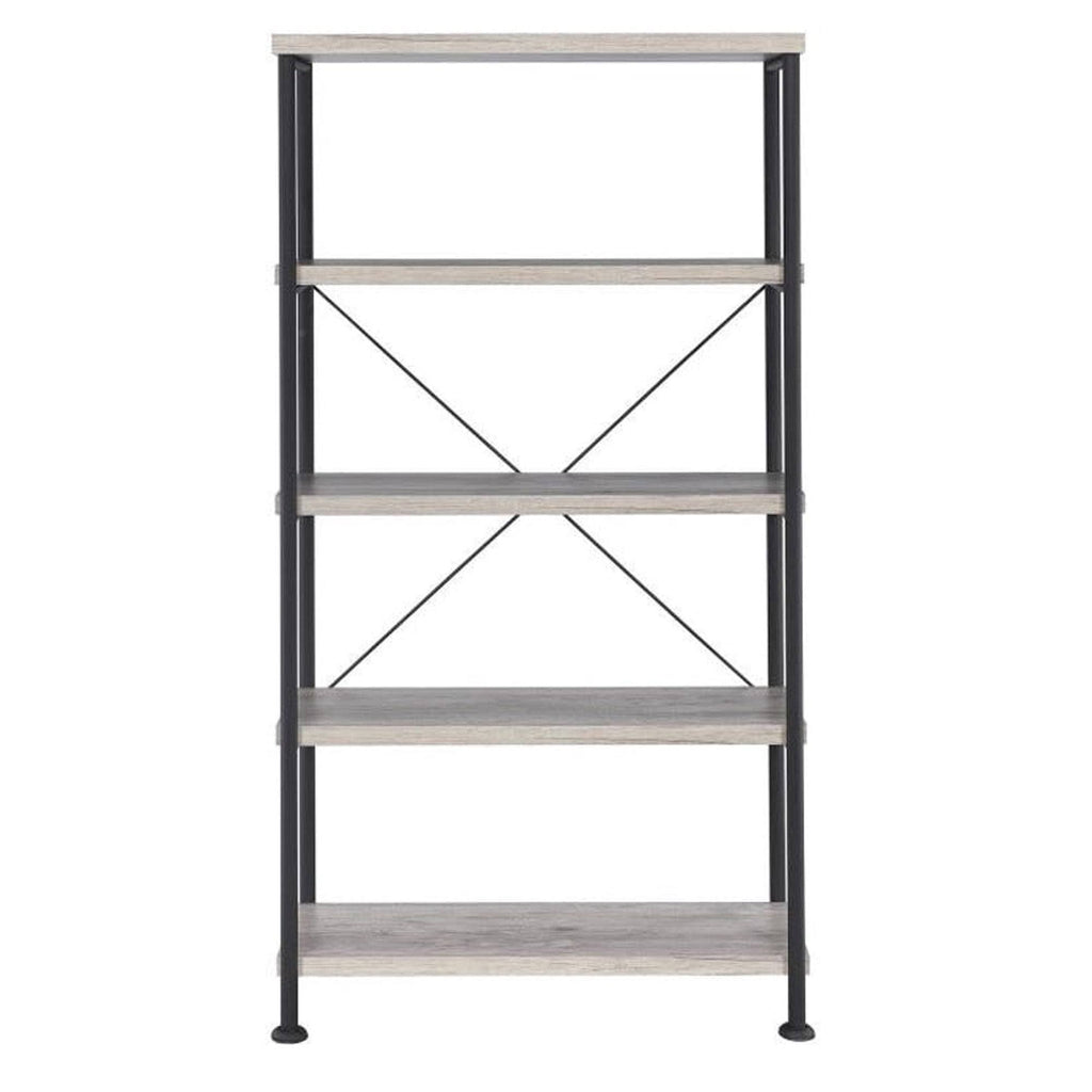 Gray Wood and Metal Open Bookcase R282