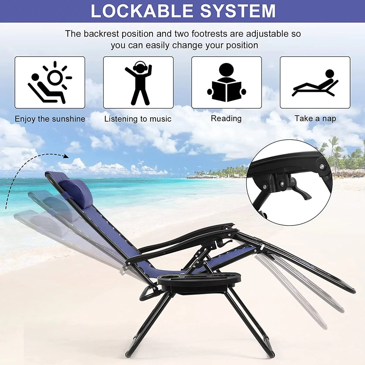 Blue Zero Gravity Chair with Pillow & Cup Holder M766