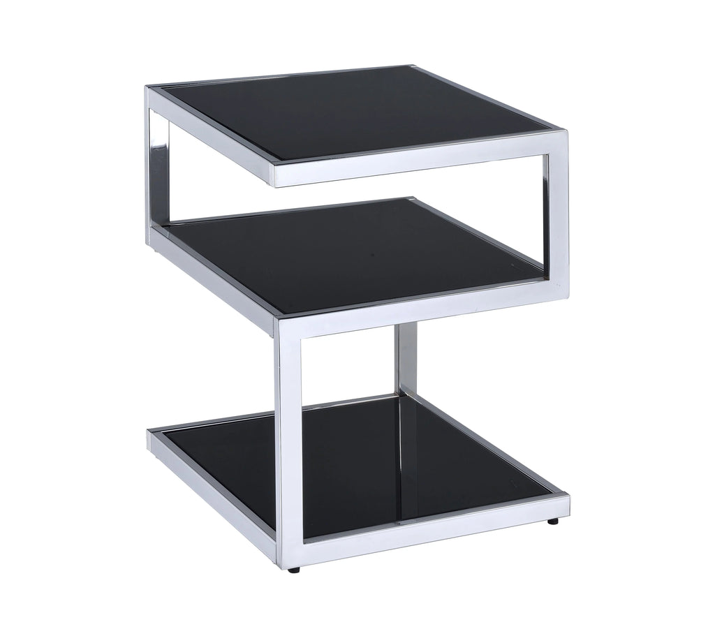 Side Table in Chrome & Black Glass P605