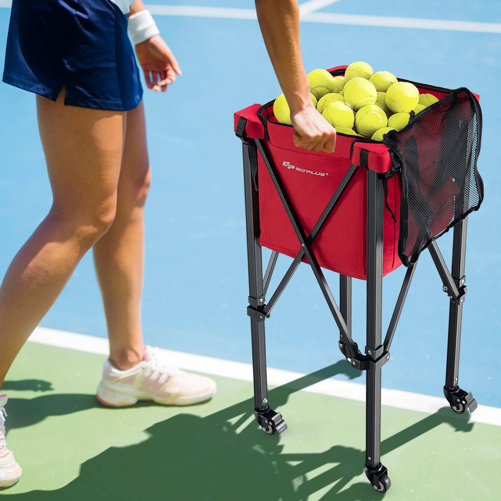 Foldable Tennis Ball Hopper Basket with Wheels & Bag Blue U742