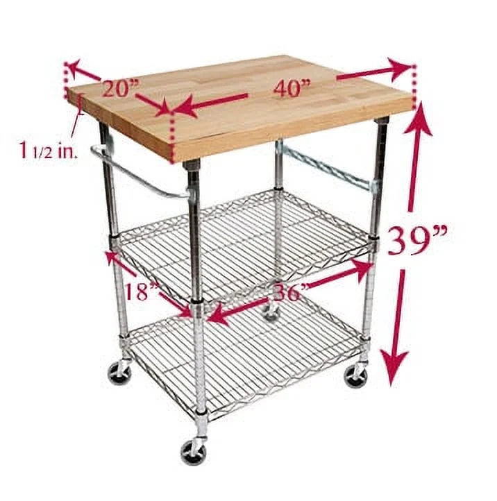 3 Tier Gourmet Cart with Maple Butcher Block Top V7283