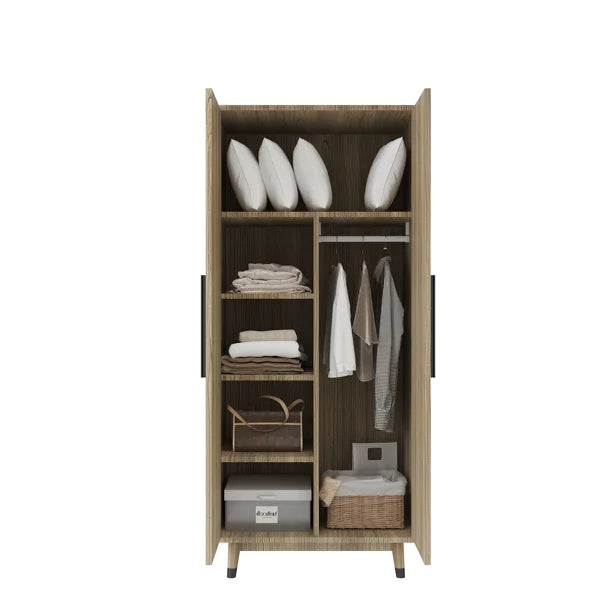 2 Doors Wardrobe Closet & Cabinet with Hanging Rail B648