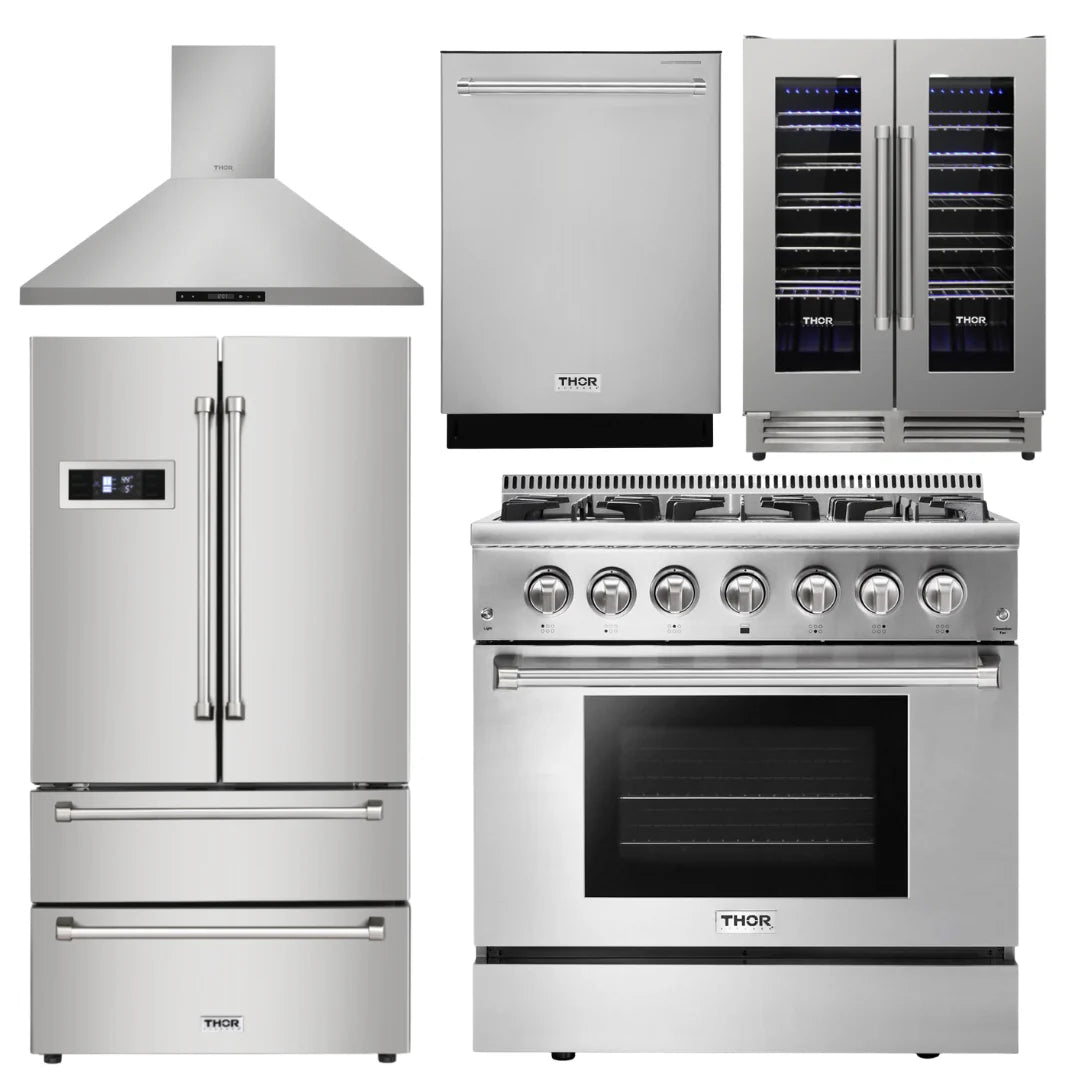 36 Dual Fuel Range, Range Hood, Refrigerator, Dishwasher, Wine Cooler X807483