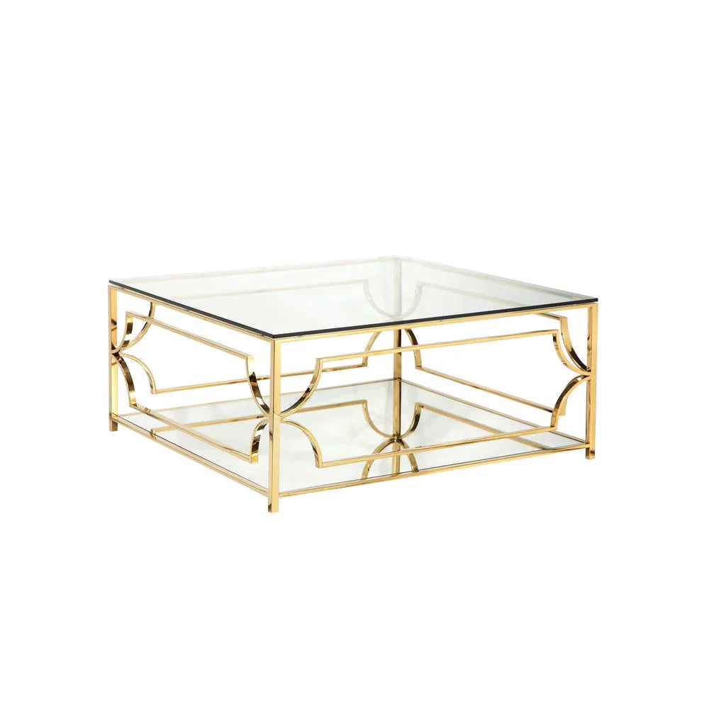 Square Metal and Glass Coffee Table in Polish Gold L9196